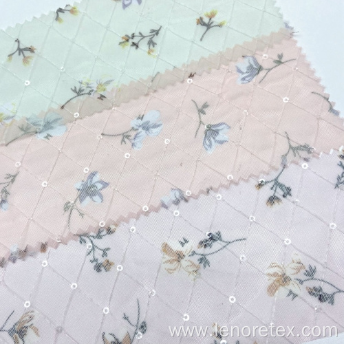 100% Nylon Flower Printing Diamond Checked Knitted Fabric